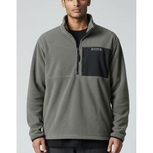 Timberland Mens large Gray Fleece Quarter-Zip Pullover With Black Chest Pocket &